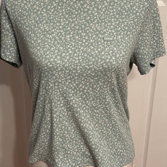 Levi's Tops - Levi-s Women's Light Green and White Floral Flower Cropped Shirt